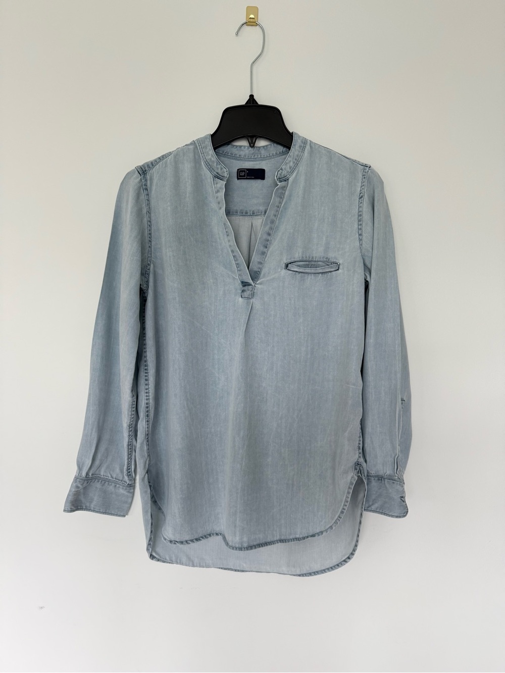 Gap Classic Blue Lyocell Tunic Popover Top Blouse V-Neck Size Small